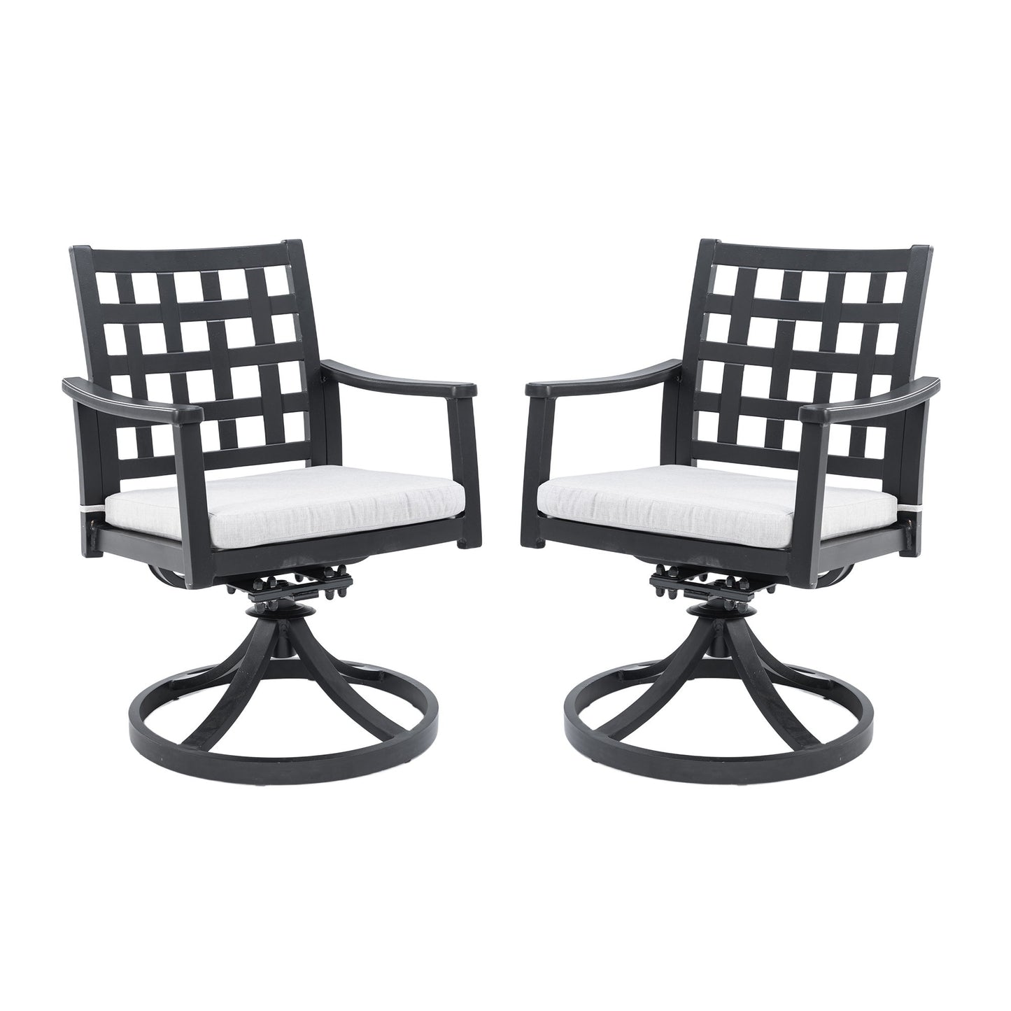 Modern Classic Outdoor Dining Swivel Rockers With Sunbrella Cushion, Lattice Design, Weather Resistant Frame (Set of 2) - Ember Black