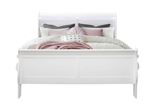 Charlie - Queen Bed Headboard With LED & Footboard - White