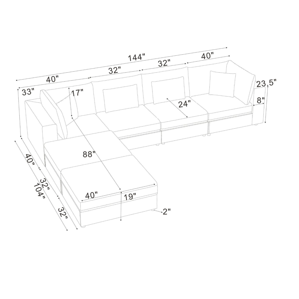 Upholstered Modular Sectional & Custom Configuration And Toss Pillows