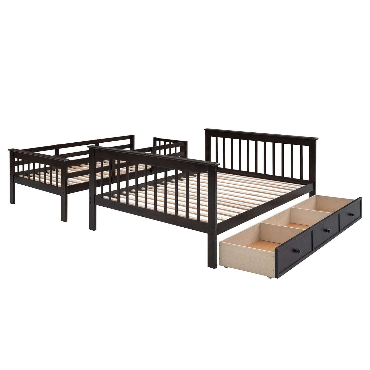 Twin Over Full Stairway Bunk Bed With Drawer, Storage And Guard Rail For Bedroom, Dorm, For Adults