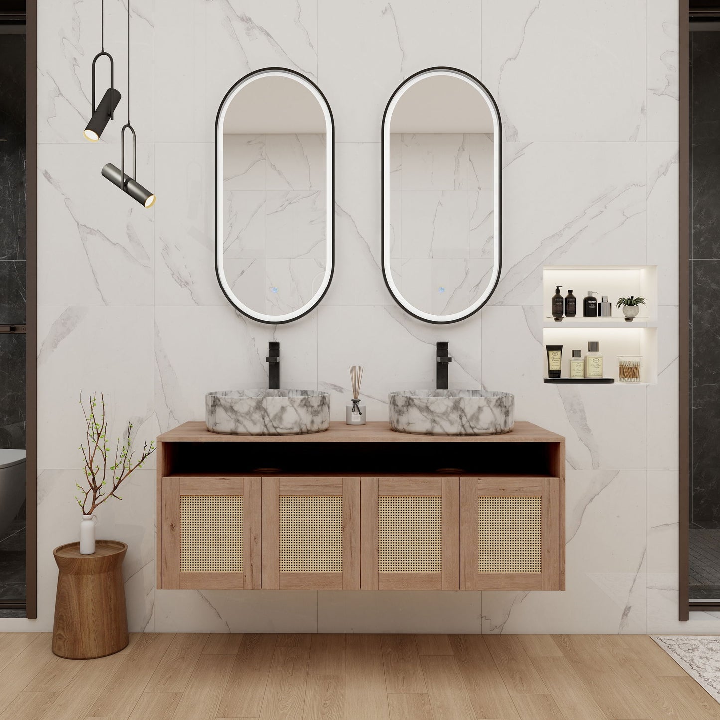 Bathroom Vanity With Art Sink, 2 Soft Close Doors, Float Mounting Design
