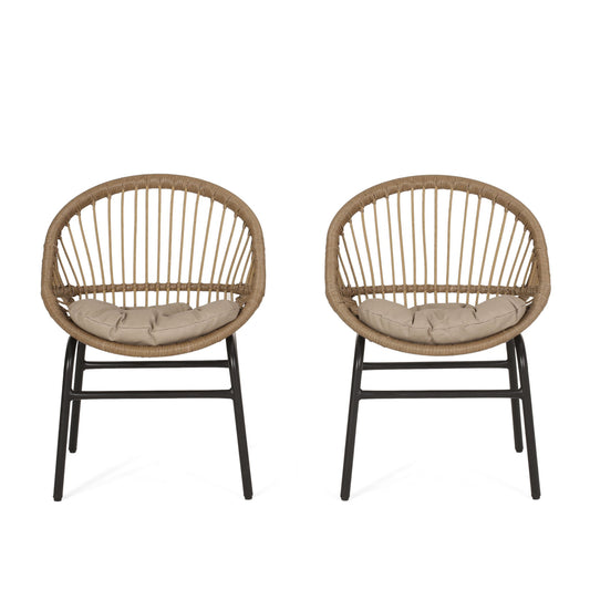 Outdoor Accent Chair With Curved Back And Basket Frame, (Set of 2) - Light Brown / Beige