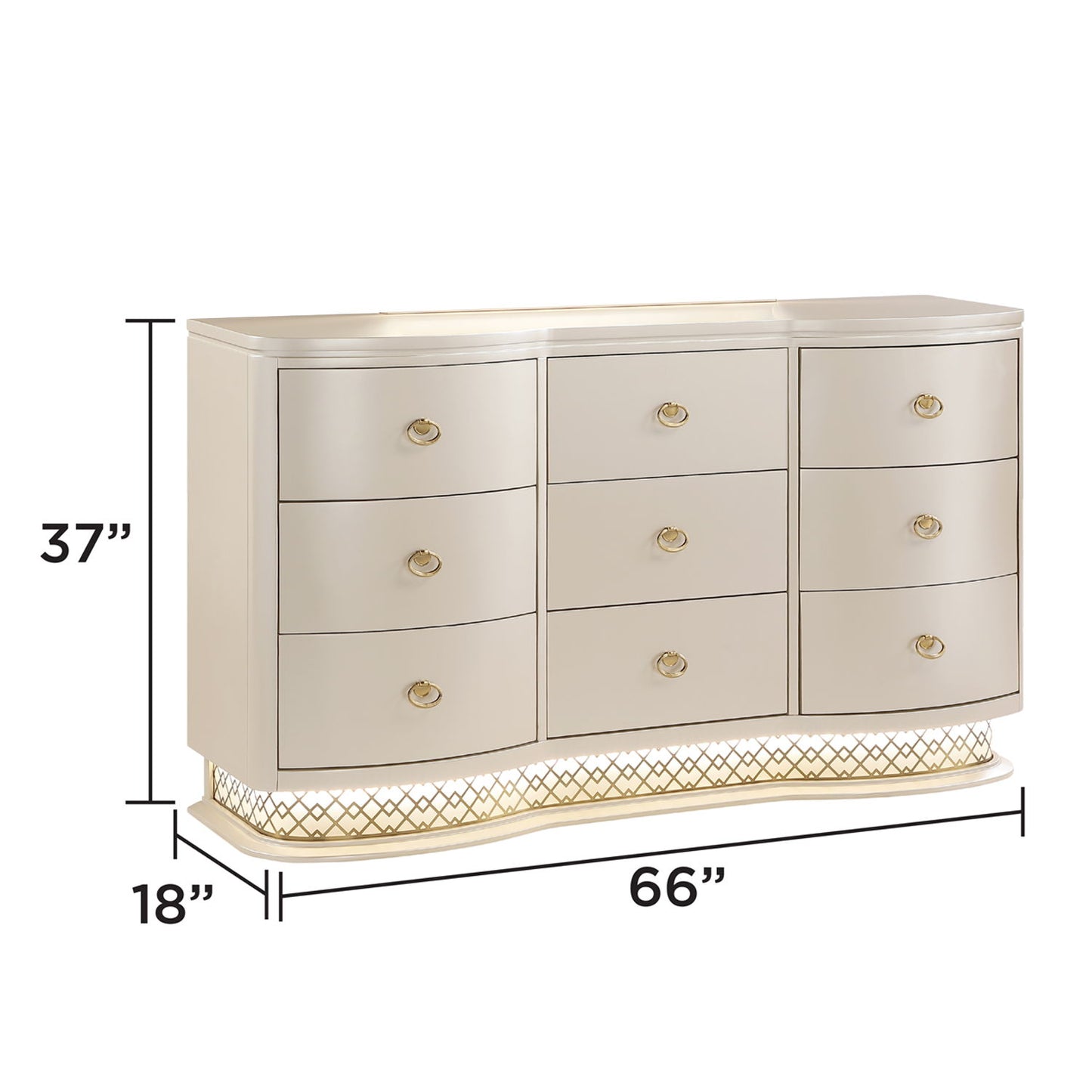 Flora - 9 Drawer Dresser With LED - Champagne