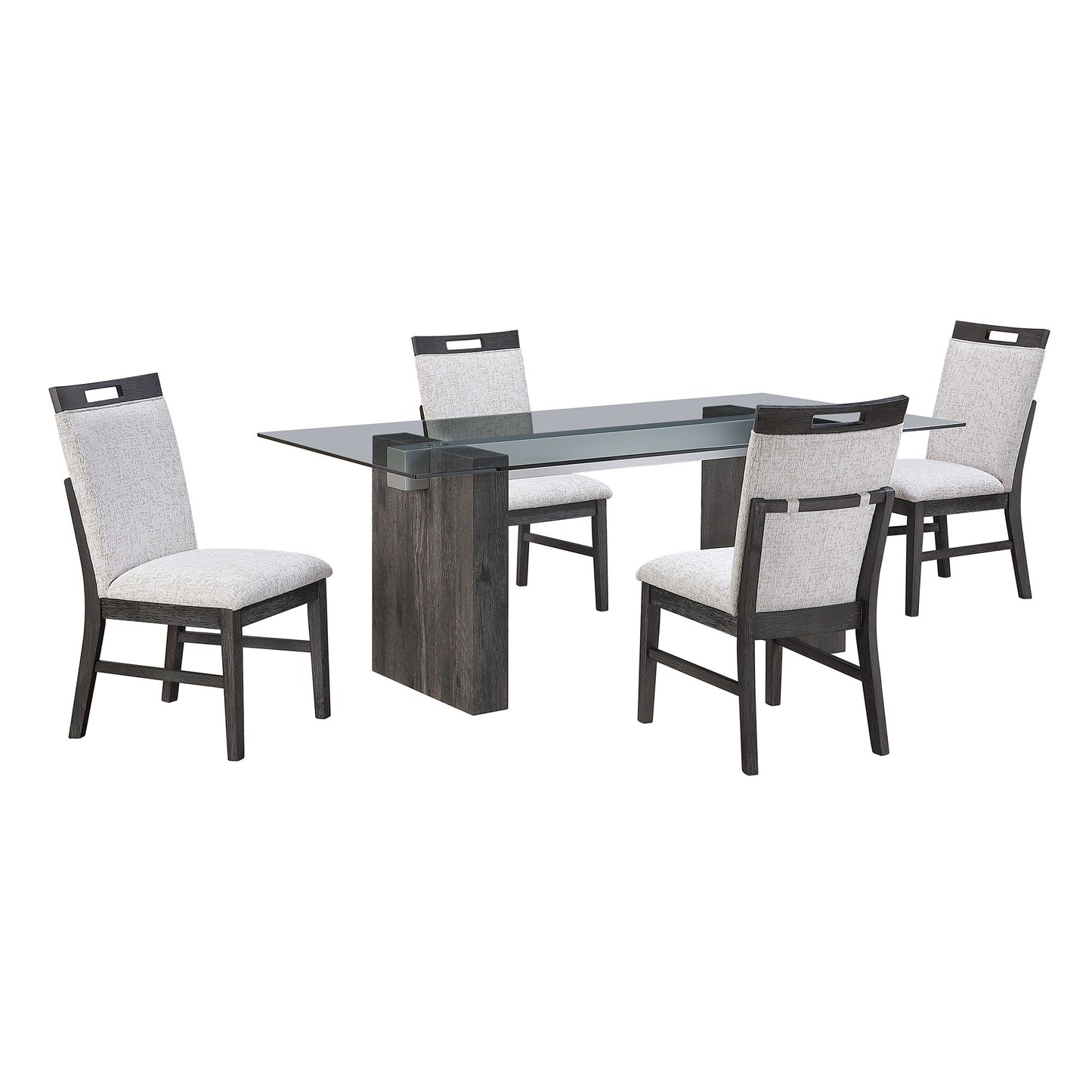 D4238 - 5 Piece Dining Room Set (Dining Table And 4 Dining Chairs) - Clear / Dark Brown / Light Gray
