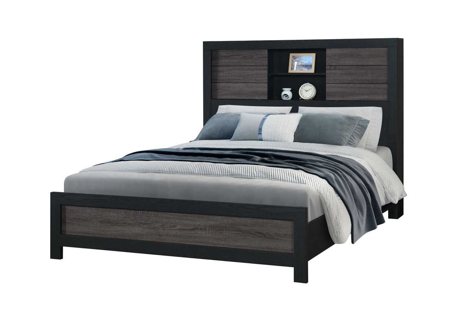 Lisbon - Queen Bed Siderail And Slats - Gray / Black