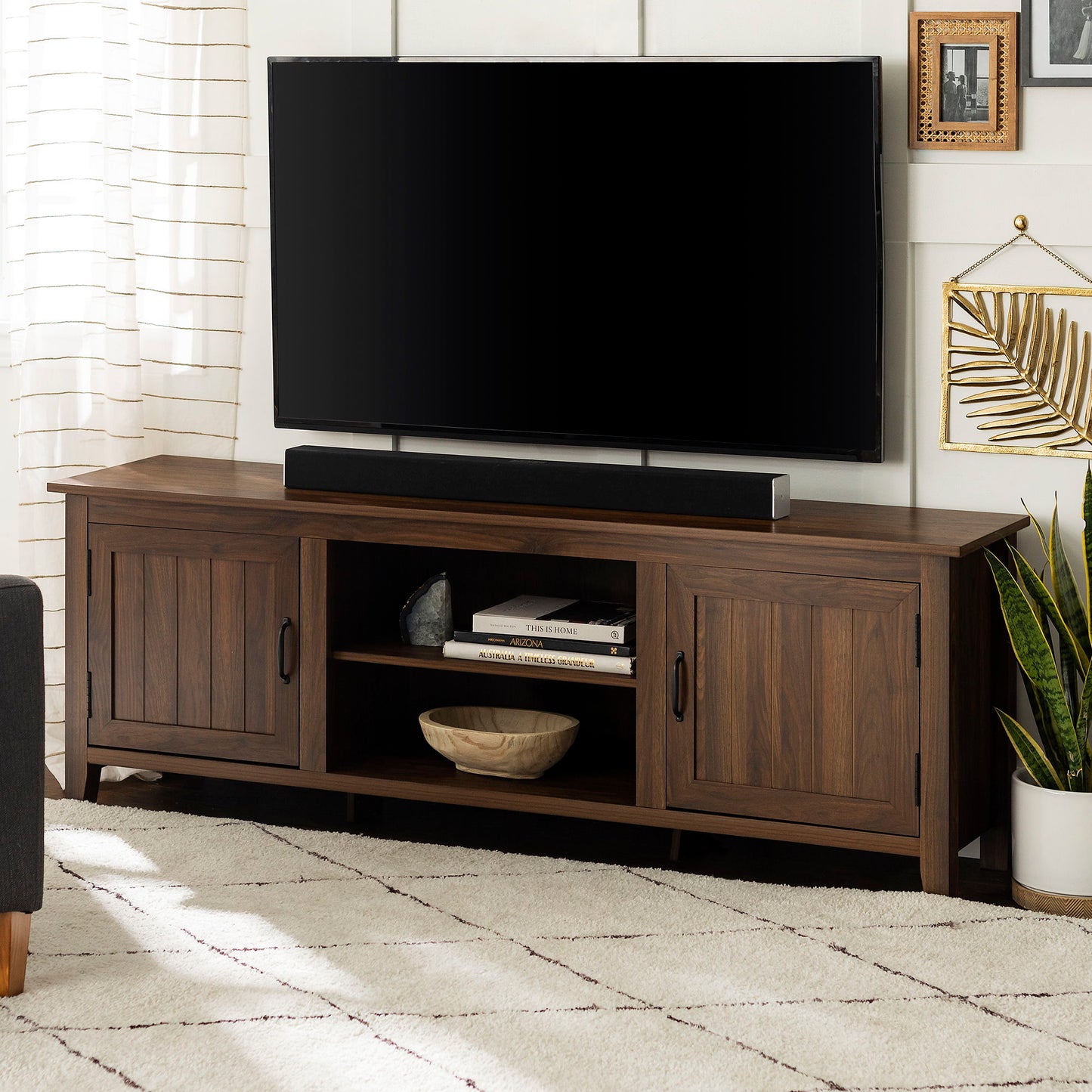 Modern Farmhouse 2 Door Grooved 70" TV Stand For 85" TVs