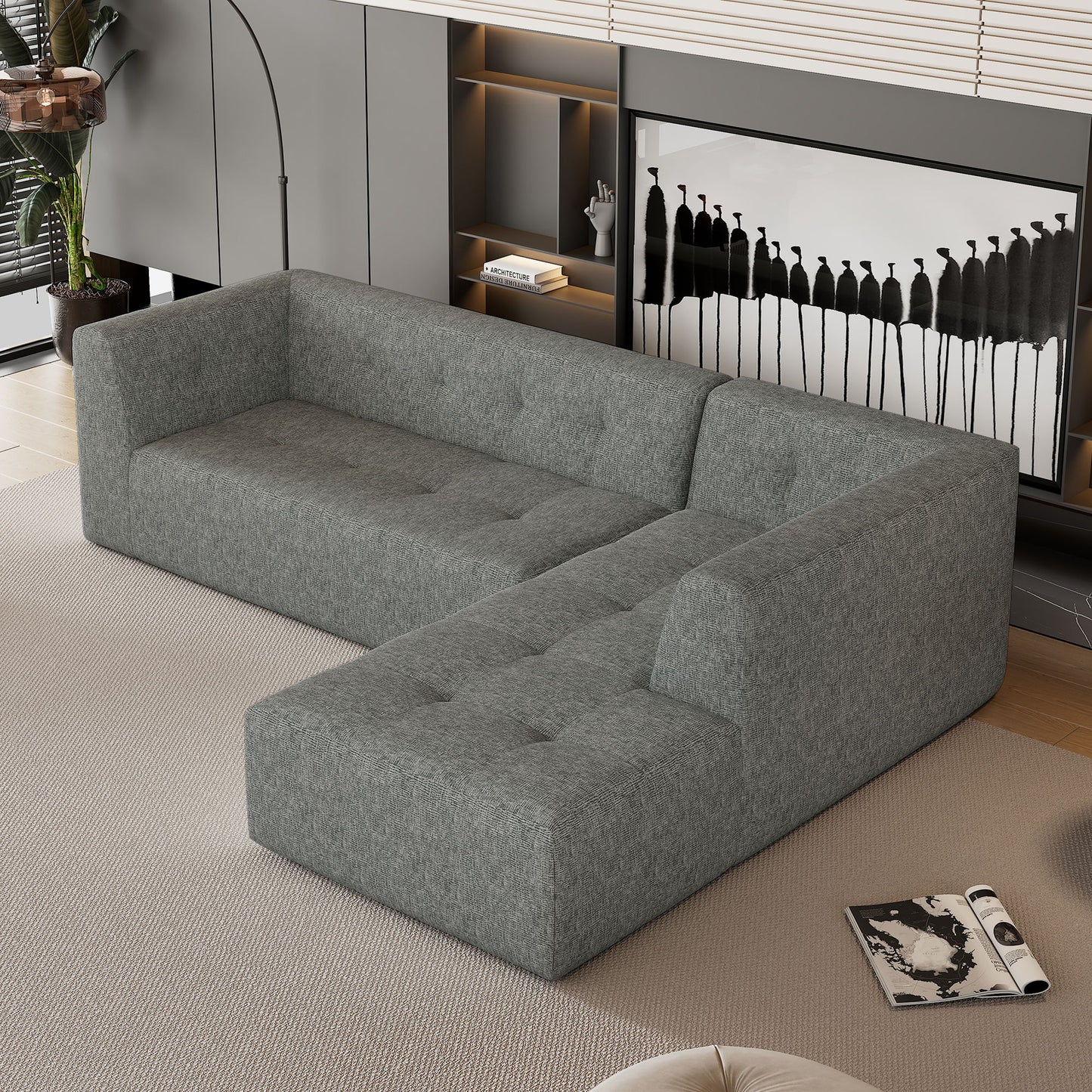 Modular Combination Living Room Sofa Set, Modern Minimalist Sofa, Living Room Upholstered Sofa Bed, Bedroom, 2 Pieces Computer Free Combination, L - Shaped