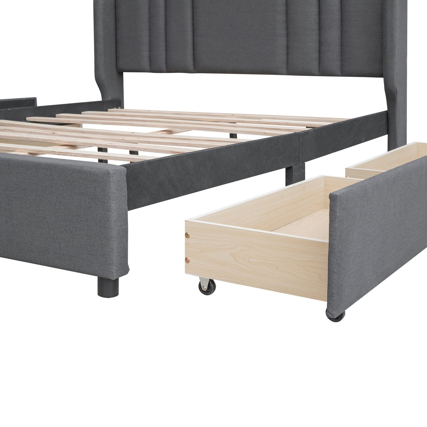 3-Pieces Bedroom Sets Queen Size Upholstered Platform Bed with 4 Drawers, Marble Top Nightstand and Storage Dresser, Gray