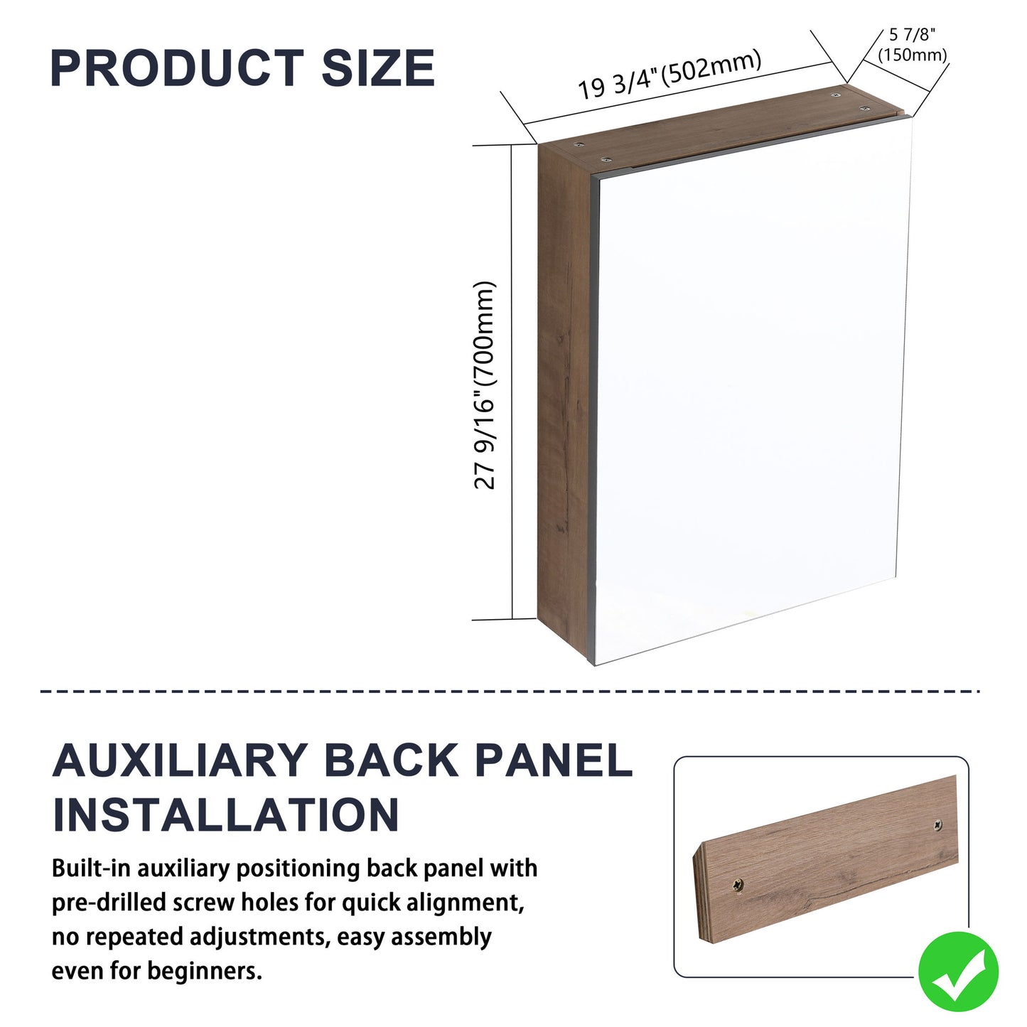 20" Wall Mounted Bathroom Mirror Cabinet With Adjustable Shelves Storage Cabinet - Imitative Oak