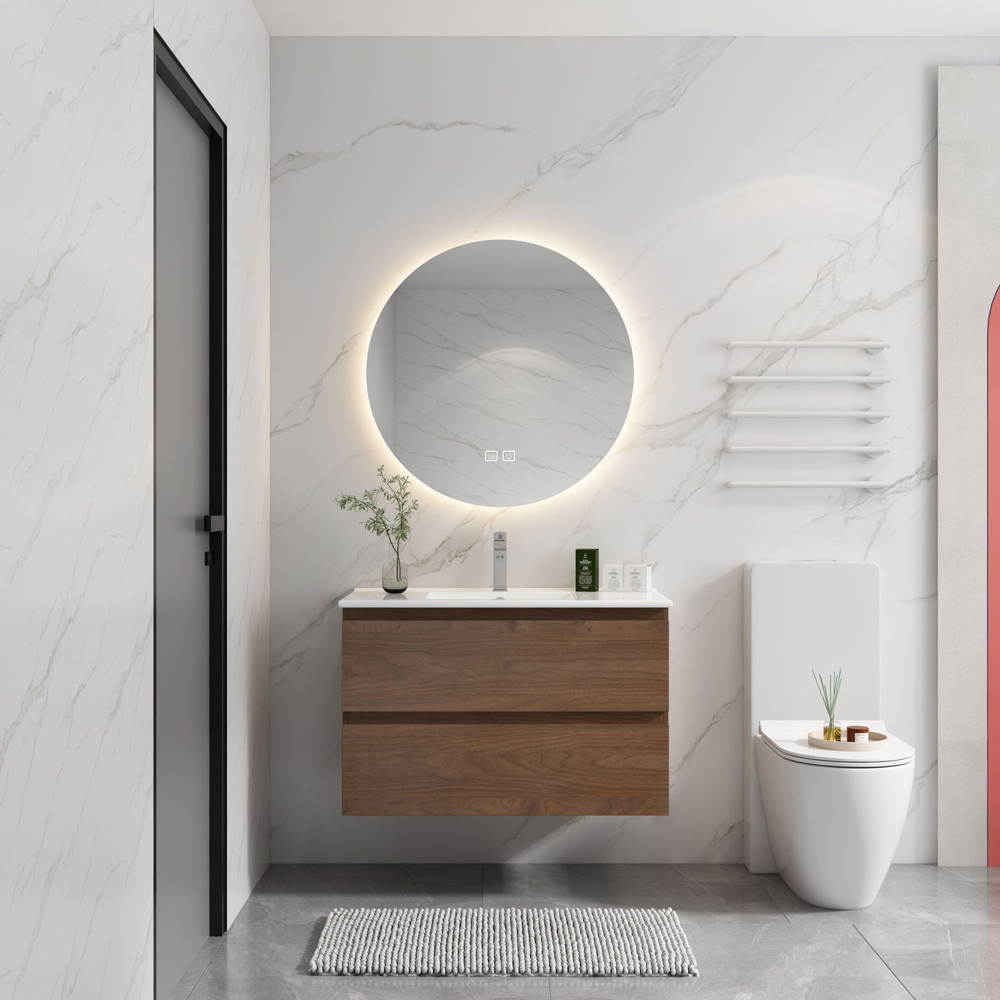 Wall Mounted Bathroom Vanity & Sink, 2 Soft Close Drawers