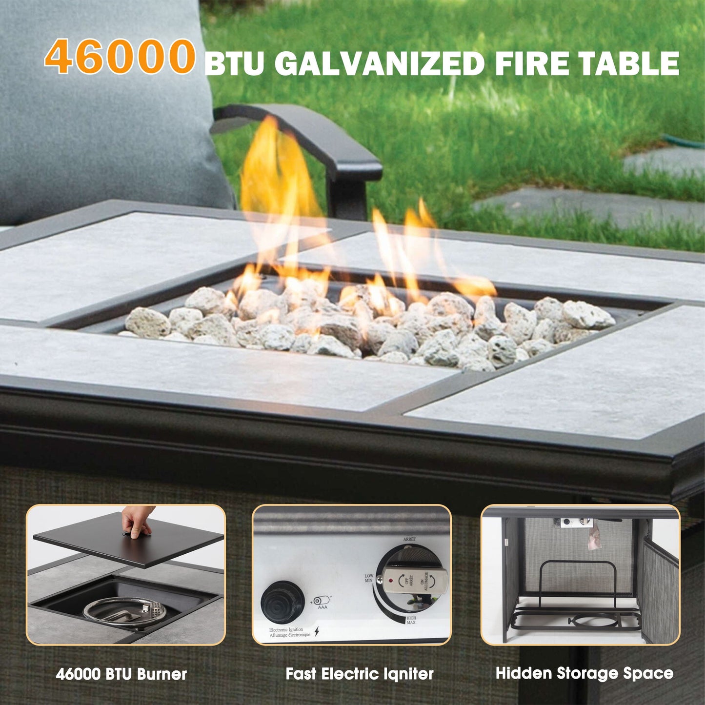 Outdoor Gas Fire Pit, 46, 000 Btu Steel Fire Table - Gray