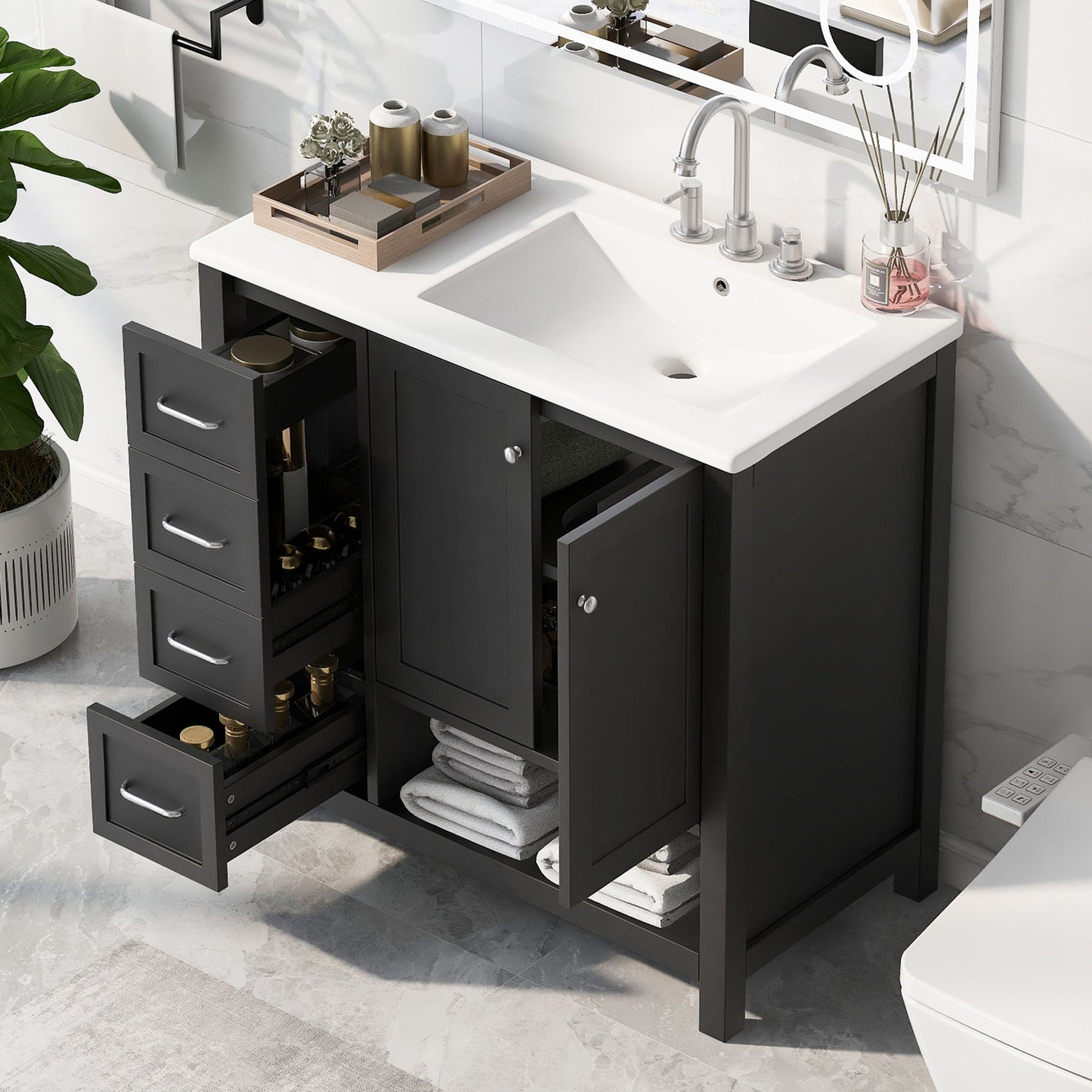 Modern Bathroom Vanity With Sink Top, 2 Doors And 2 Drawers
