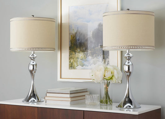 Ashland - Contemporary Table Lamp With Trim (Set of 2) - Polished Chrome / Cream