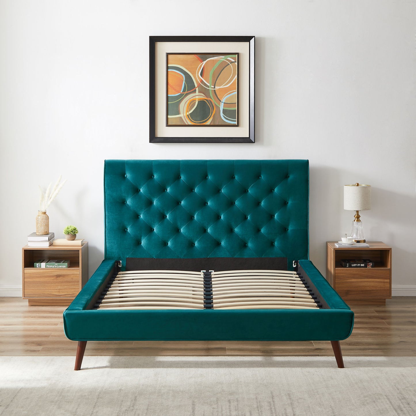 Dillon - Velvet Platform Bed - Blue