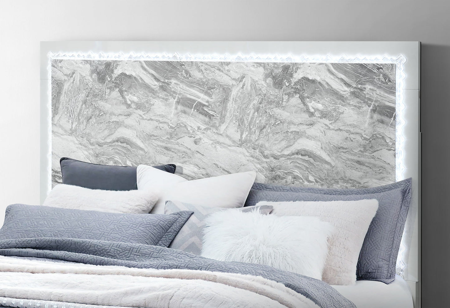 Naomi - Queen Bed Headboard With LED - Silver