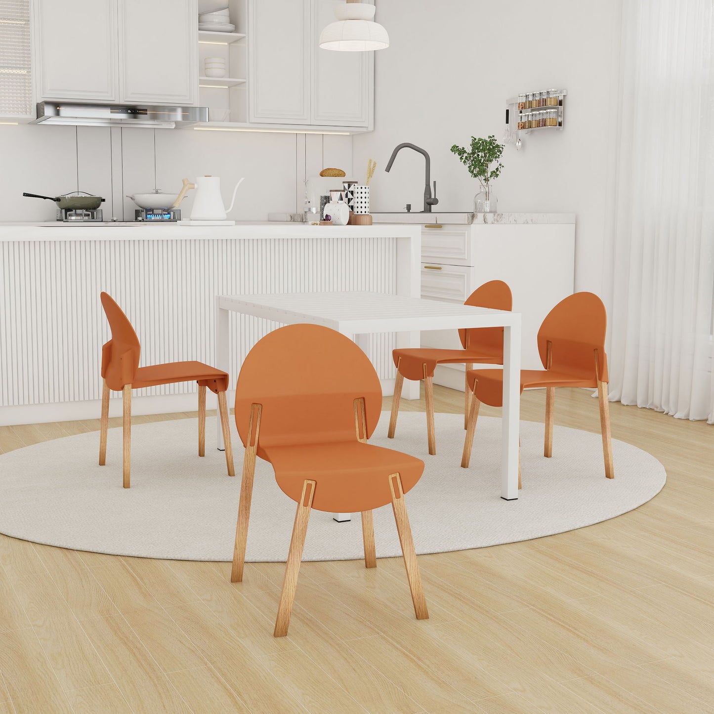 4 Piece Set Of Single Chairs With Long Table