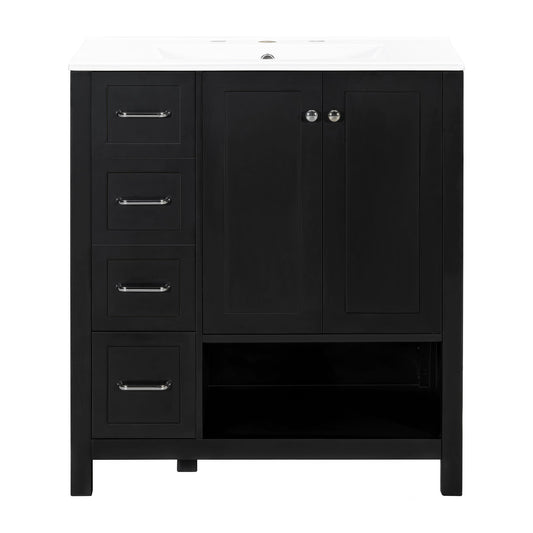Bathroom Vanity With Sink Top, Bathroom Vanity Cabinet With 2 Doors And 2 Drawers, Open Shelf