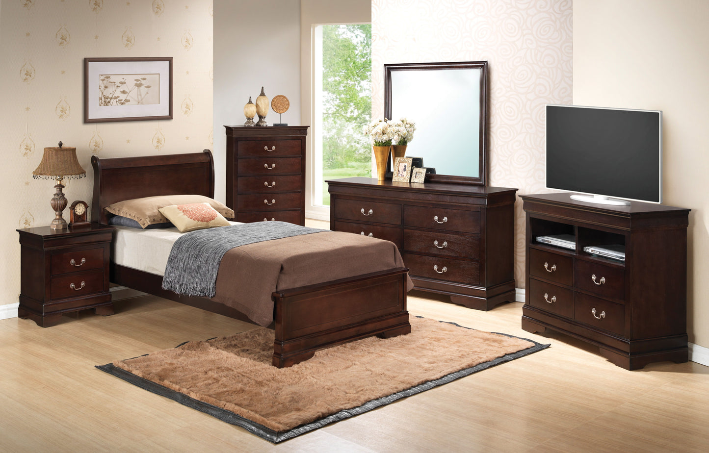 Louis Phillipe - Sleigh Bed With Low Footboard