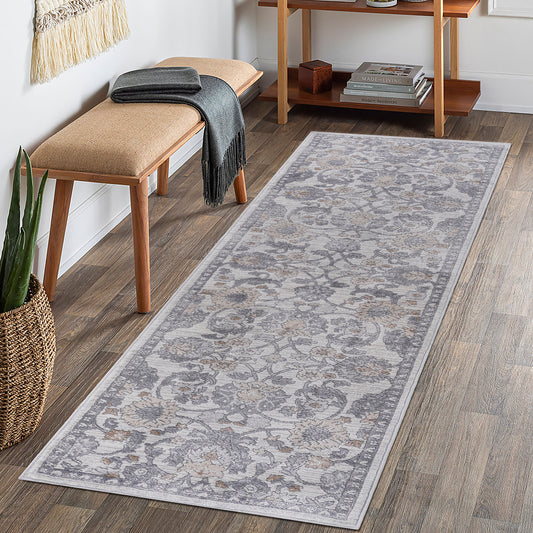 Marfi - 2' x 8' Oriental Non-Shedding Stylish And Stain Resistant Area Rug - Sand / Ivory