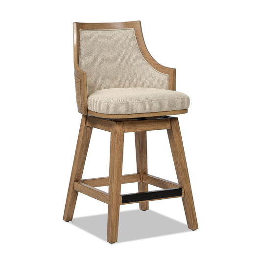 Bahama - Cane High Back Swivel Counter Stool With Recessed Arms Textured Weave - Taupe Beige