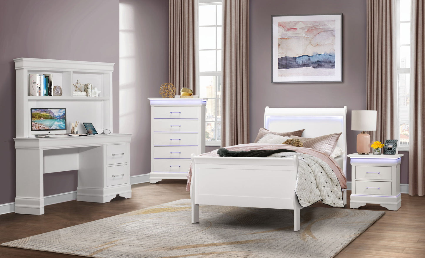 Charlie - Twin Bed With LED Side Rails - White
