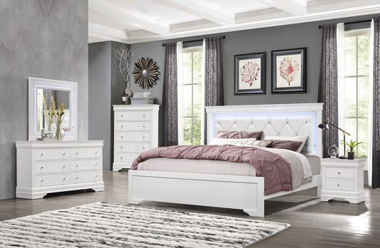 Pompei - 4 Piece King Bedroom Set (Bed With LED, Dresser, Mirror, Nightstand) - White