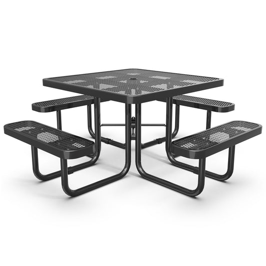 Square Outdoor Steel Picnic Table With Umbrella Pole - Black