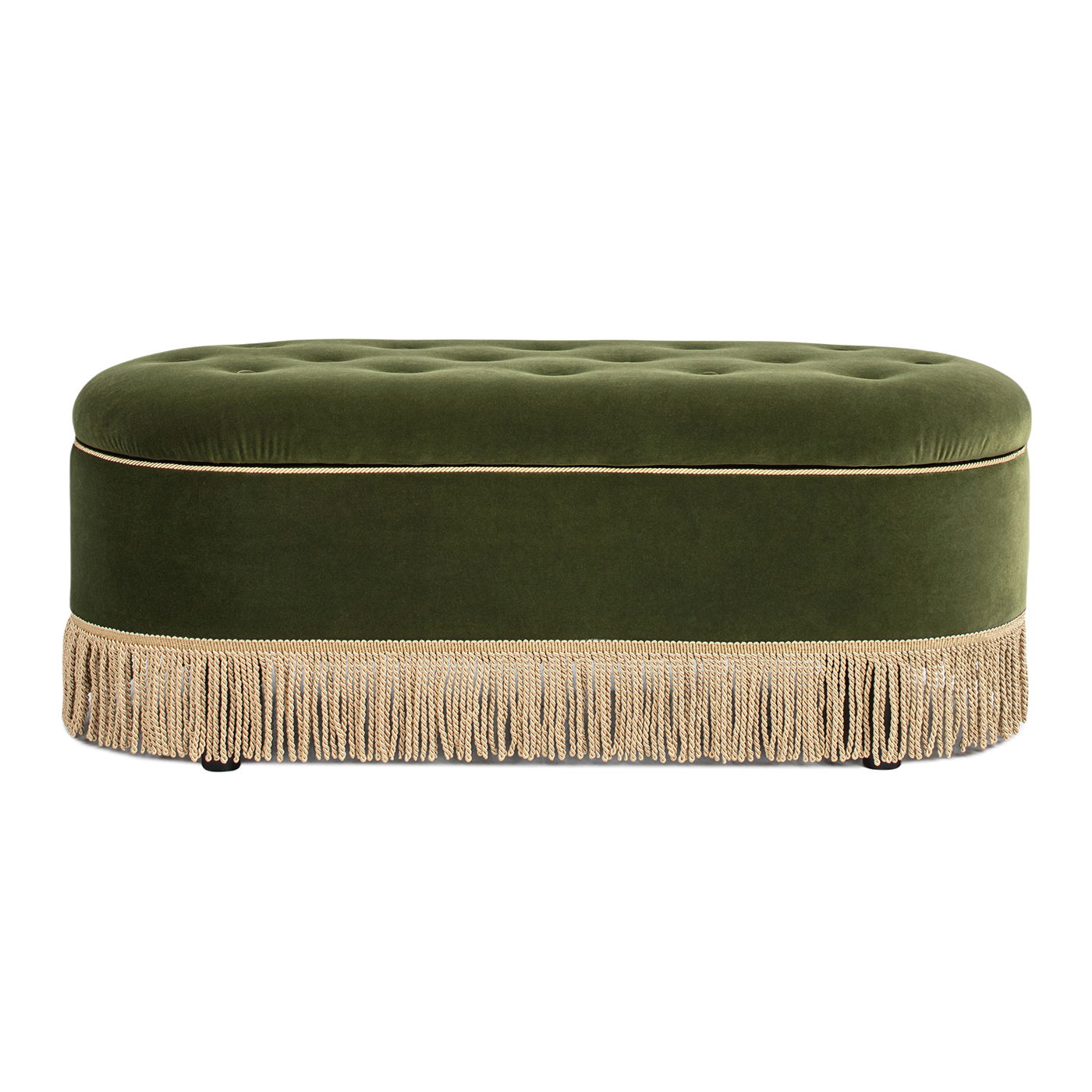 Melinda - Oval Tufted Bullion Fringe Storage Bench