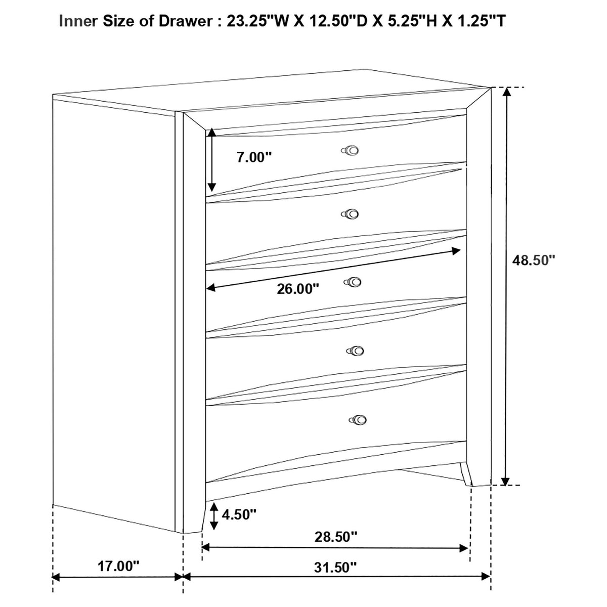Palamino - 5 Drawer Bedroom Chest - Black