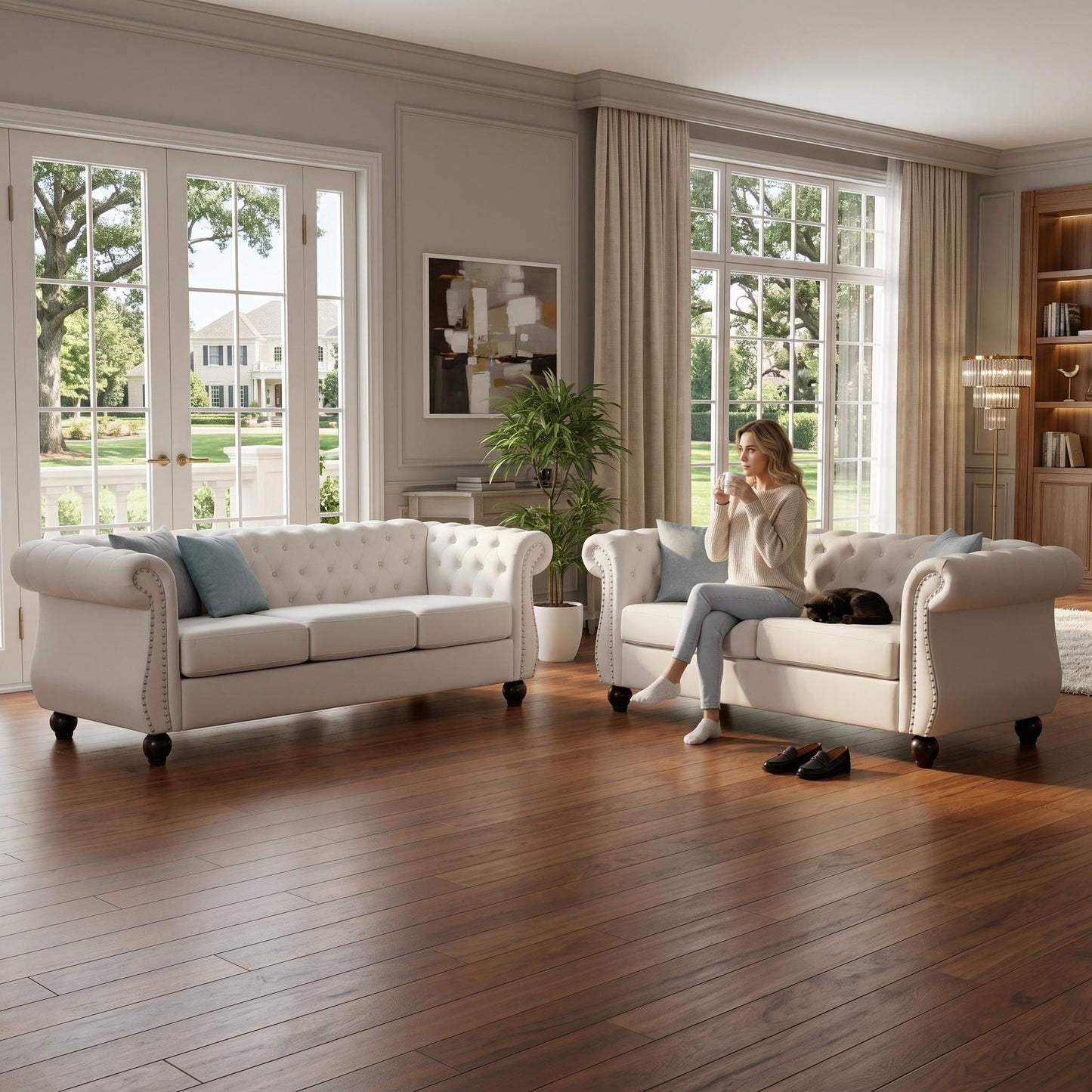 Chesterfield Button Tufted Loveseat With Rolled Arms