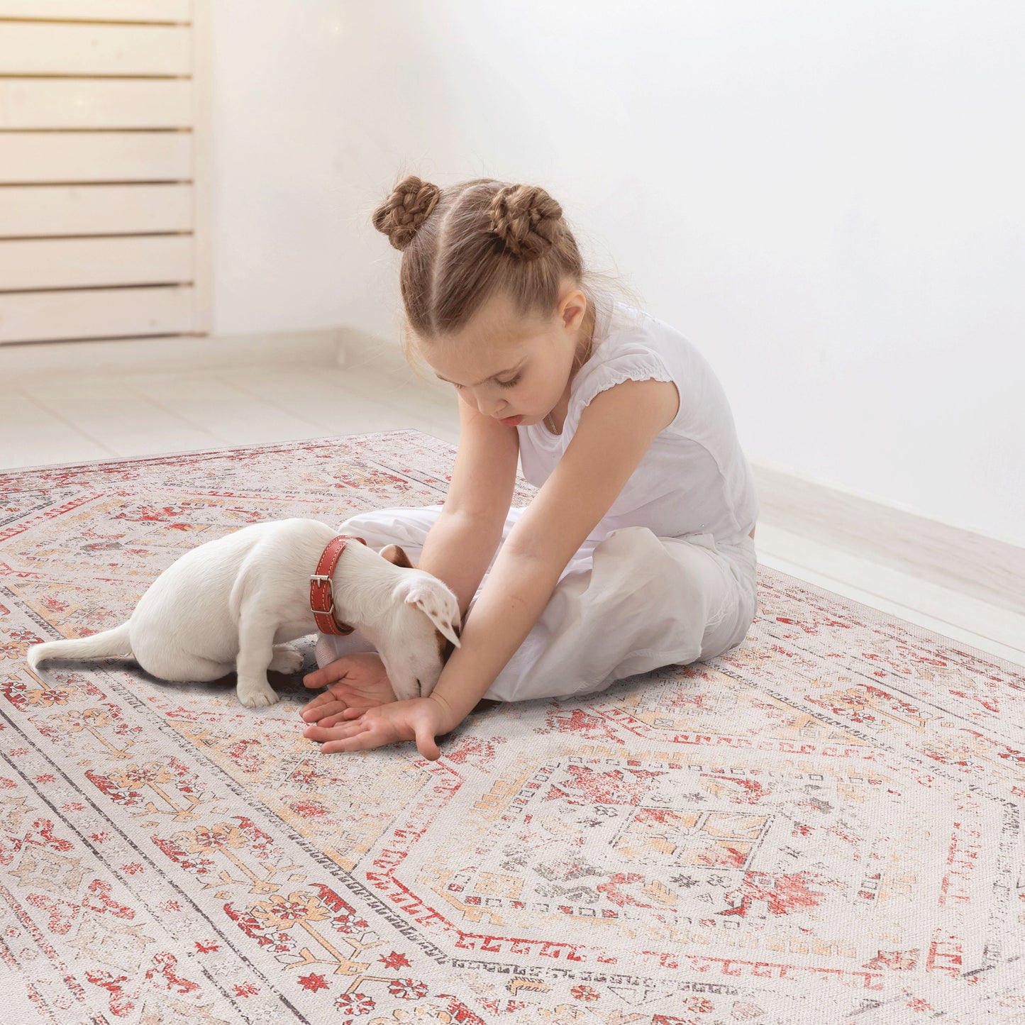 2' x 3' Machine Washable Area Rugs, Low-Pile, Non-Slip, Non-Shedding, Foldable, Kid & Pet Friendly - Beige