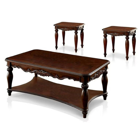 3 Piece Coffee Table With Open Shelf - Cherry