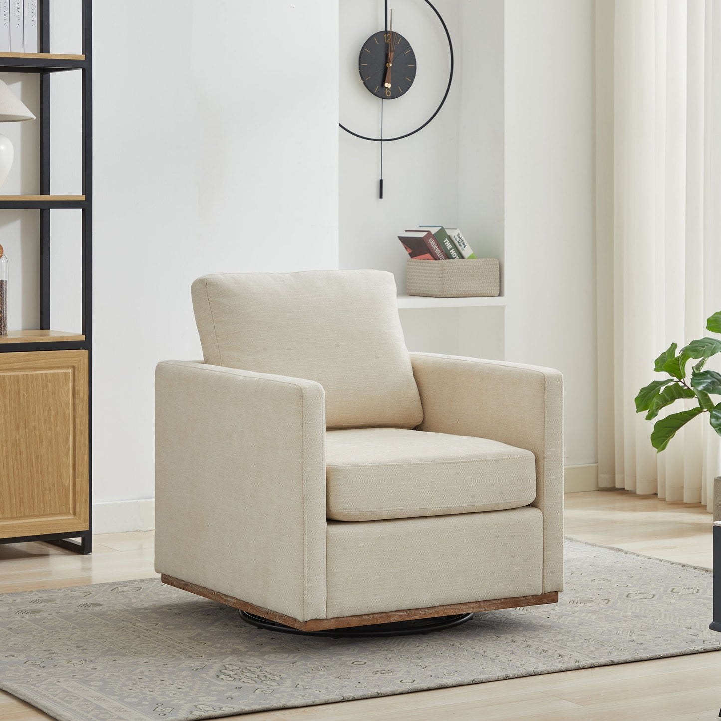 Modern Square Upholstered Swivel Accent Chair With Metal Base