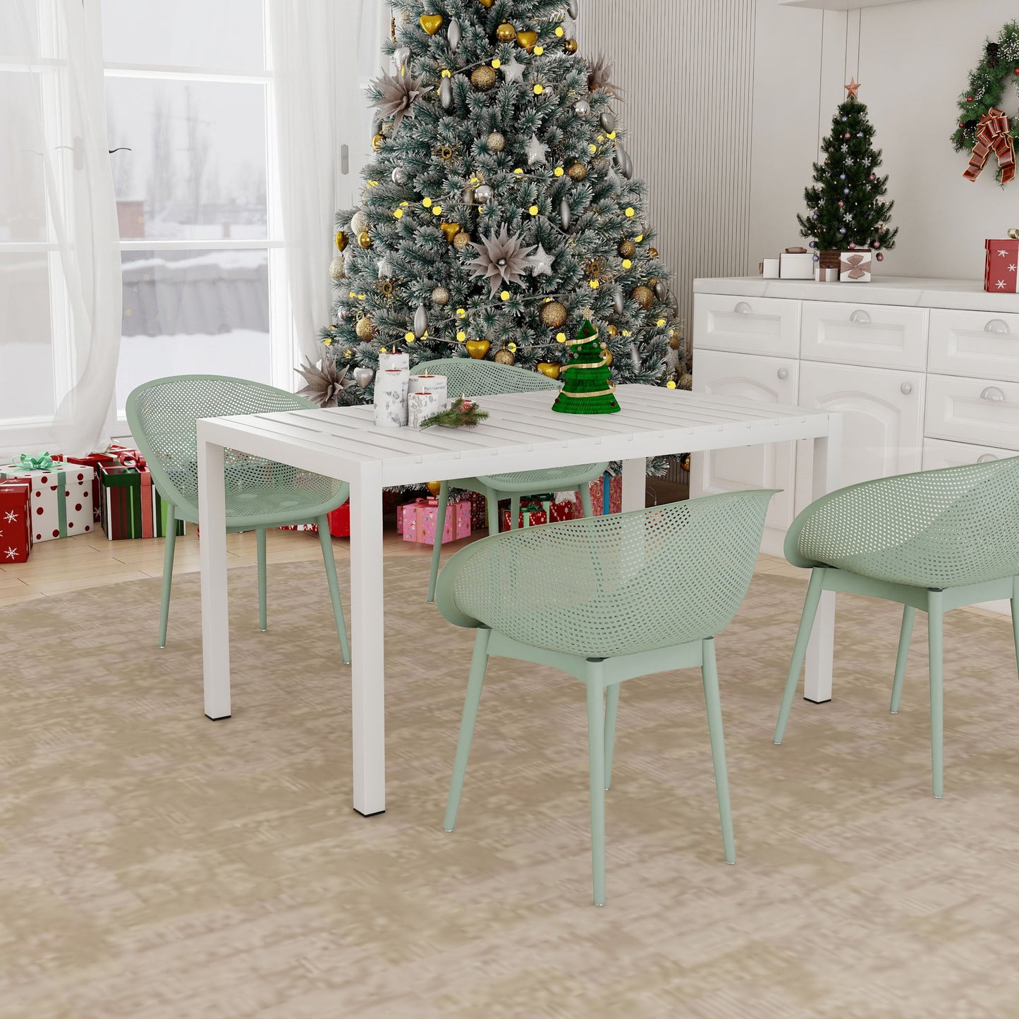 4 Pack Lounge Chair Set With Long Table