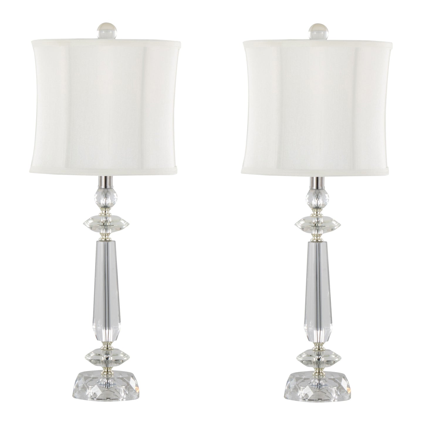 Karat - Contemporary Crystal Table Lamp (Set of 2) - Clear Crystal / Chrome / White Softback