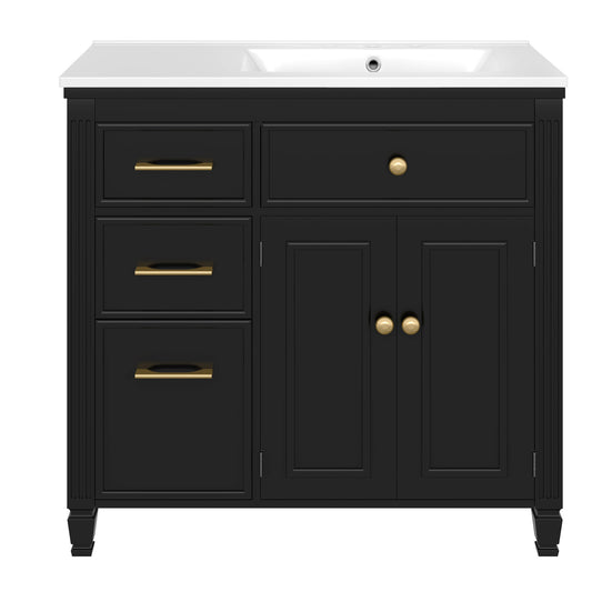 Bathroom Vanity With Sink, 1 Tip Out Drawer, 3 Side Drawers, Adjustable Shelf