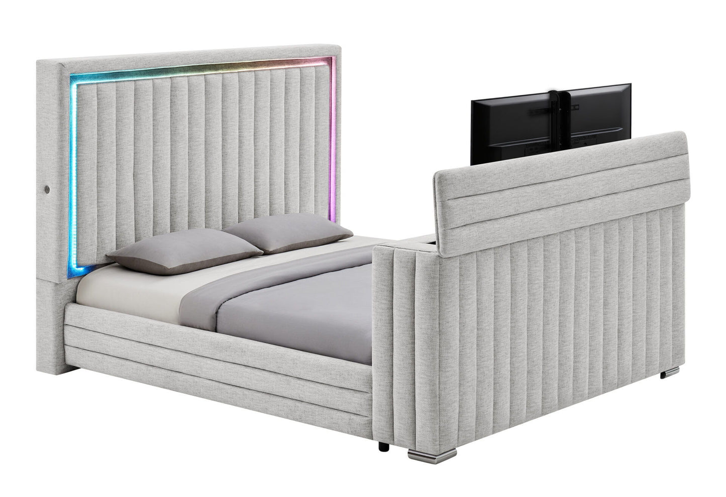 Elias - Queen Bed Headboard With Immersive Sound Speaker And LED - Gray