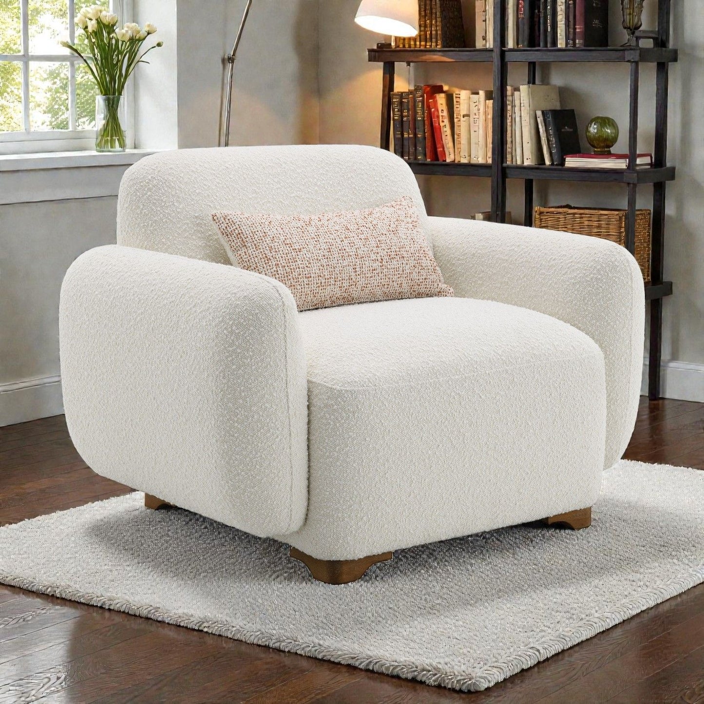 Darius - Boucle Accent Chair With 1 Toss Pillow - Beige