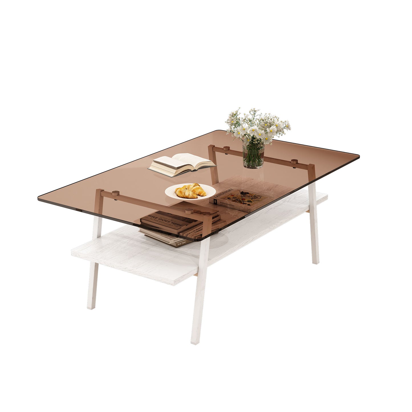 Rectangle Coffee Table, Tempered Glass Tabletop Modern Table For Living Room