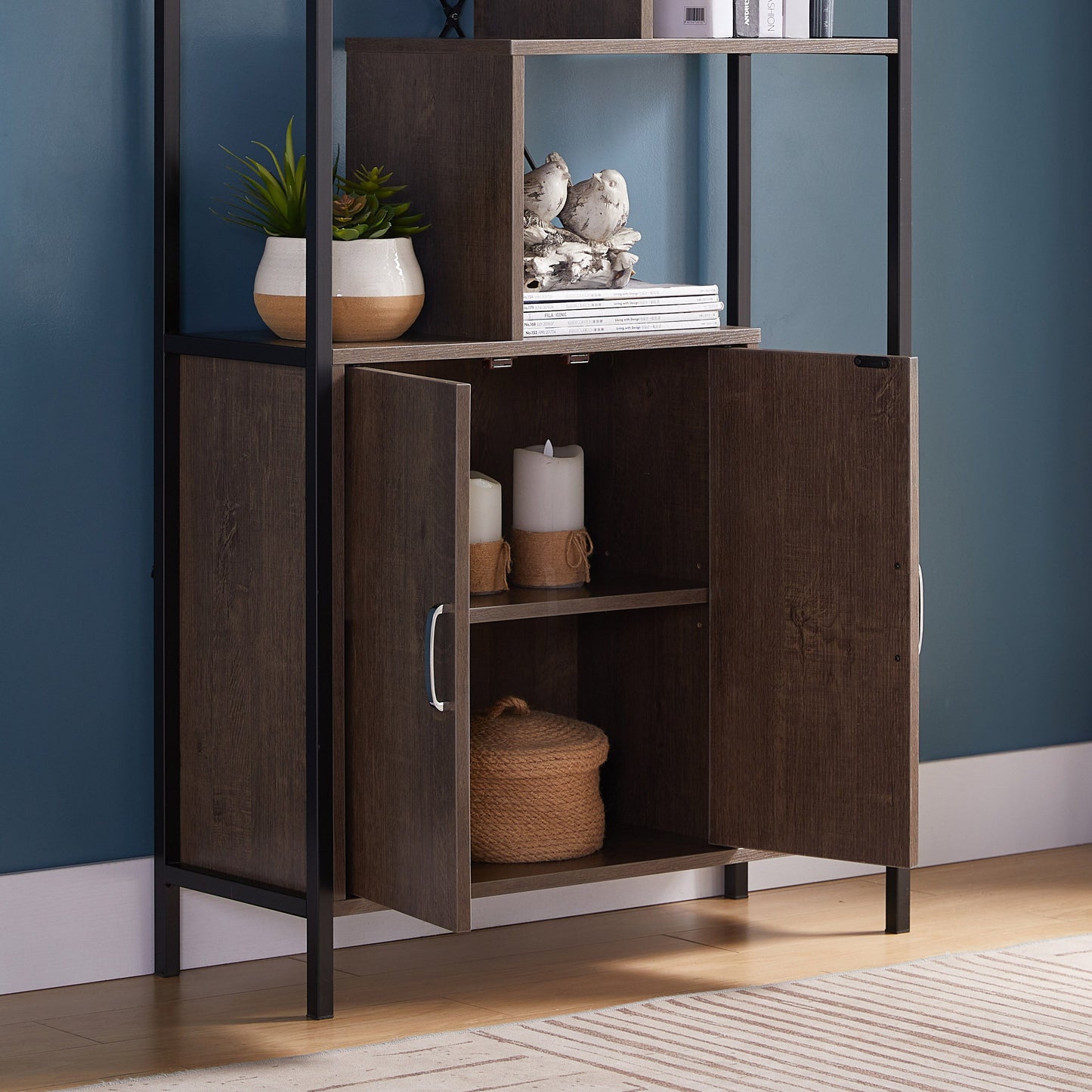 Modern Bookcase With Two Door Storage Cabinet With Two Shelves