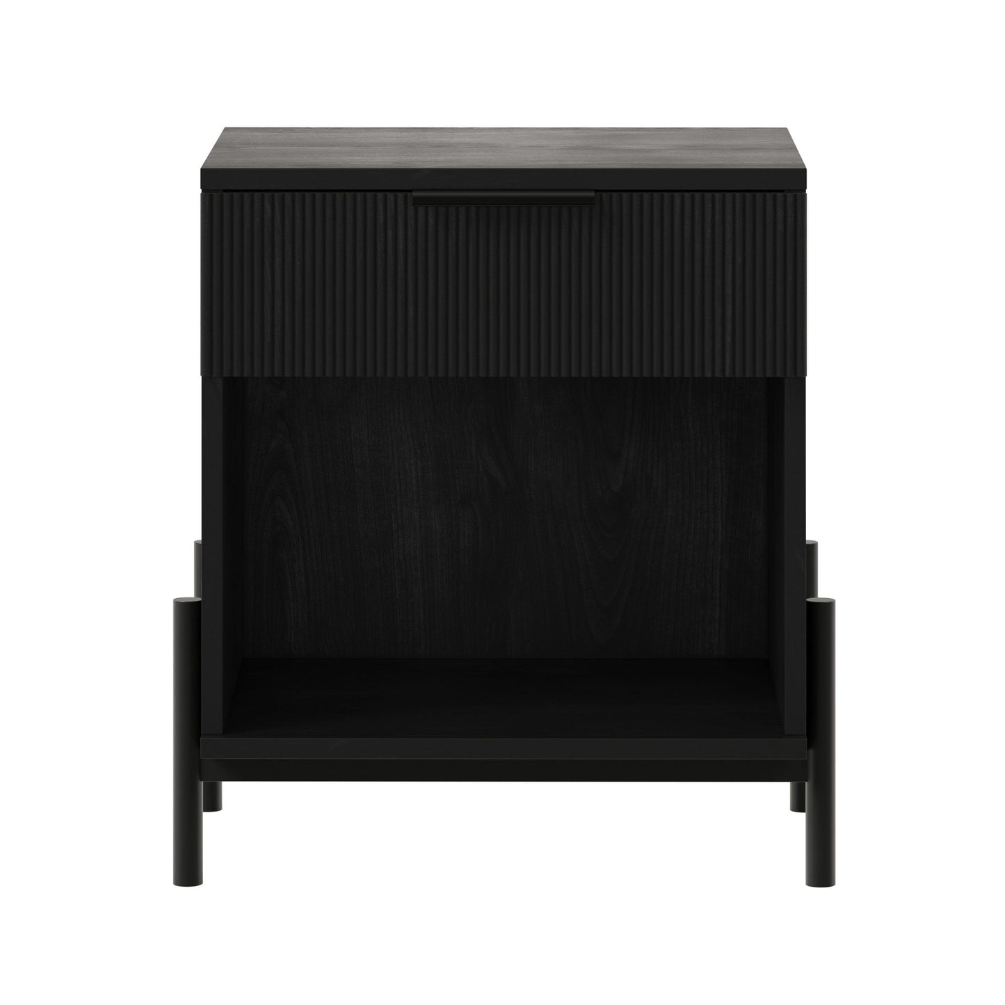 Modern Fluted Drawer Nightstand With Open Cubby Coastal