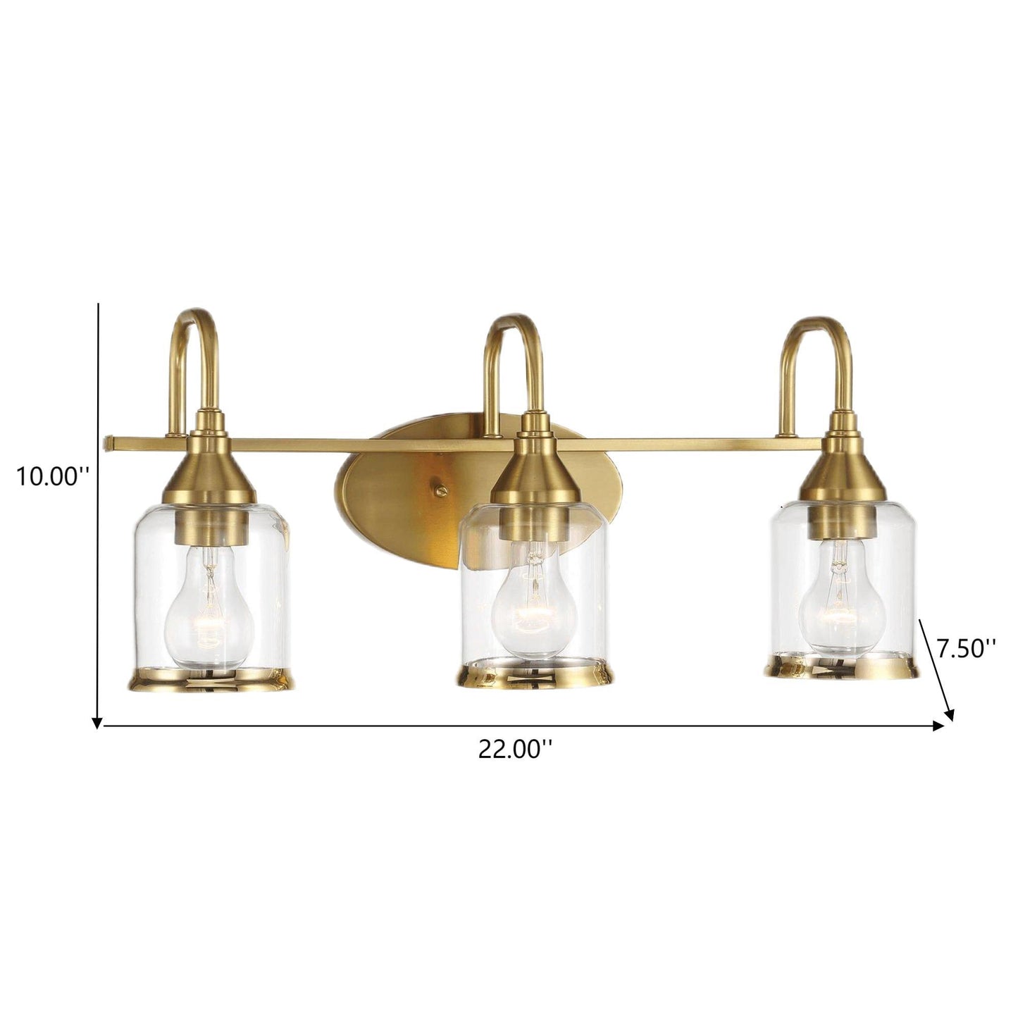 3 Lights Brush Vanity Light - Clear / Gold