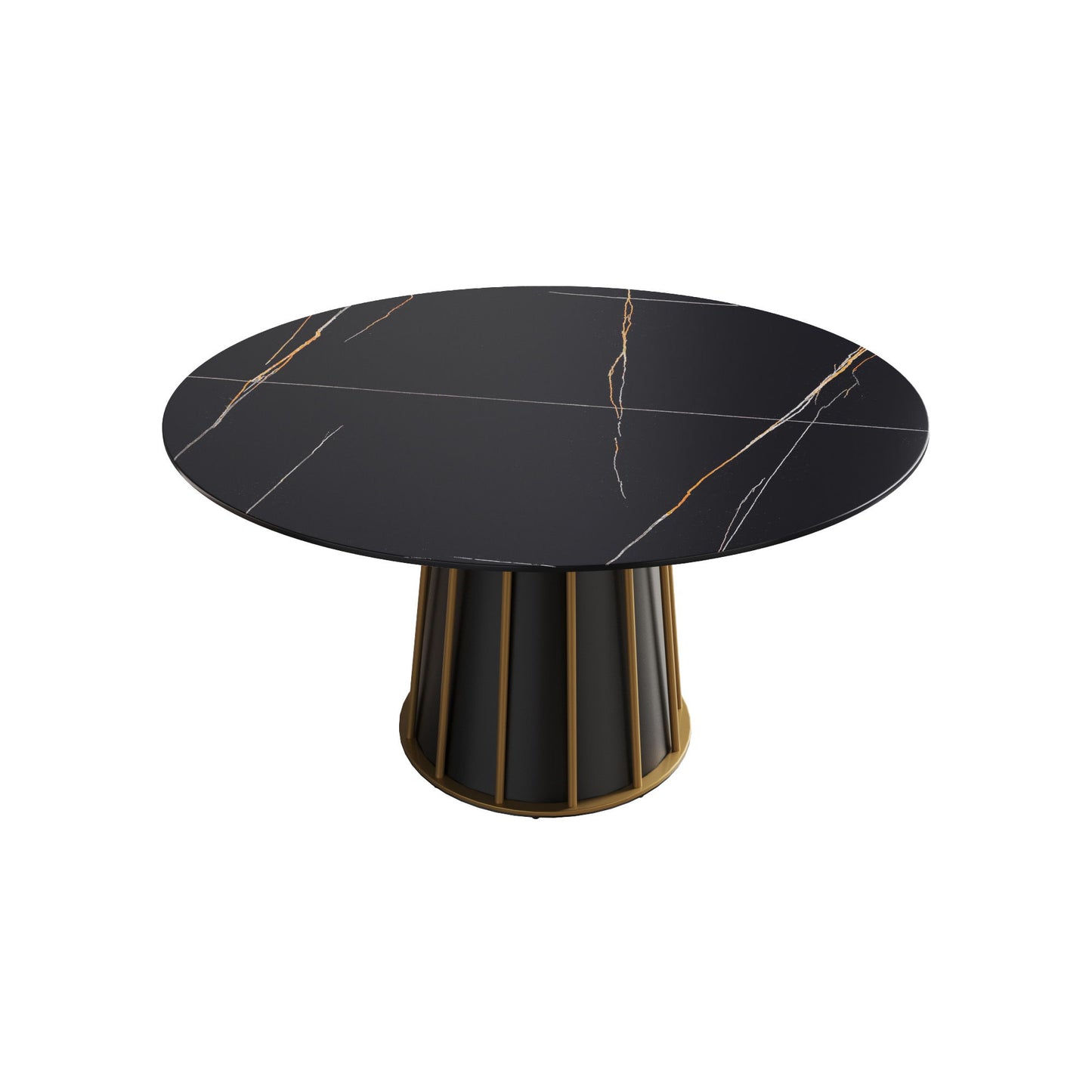 Modern Artificial Stone Round Metal Iron Base Dining Table, Can Accommodate 6 People (Not Including Chairs.) - Black