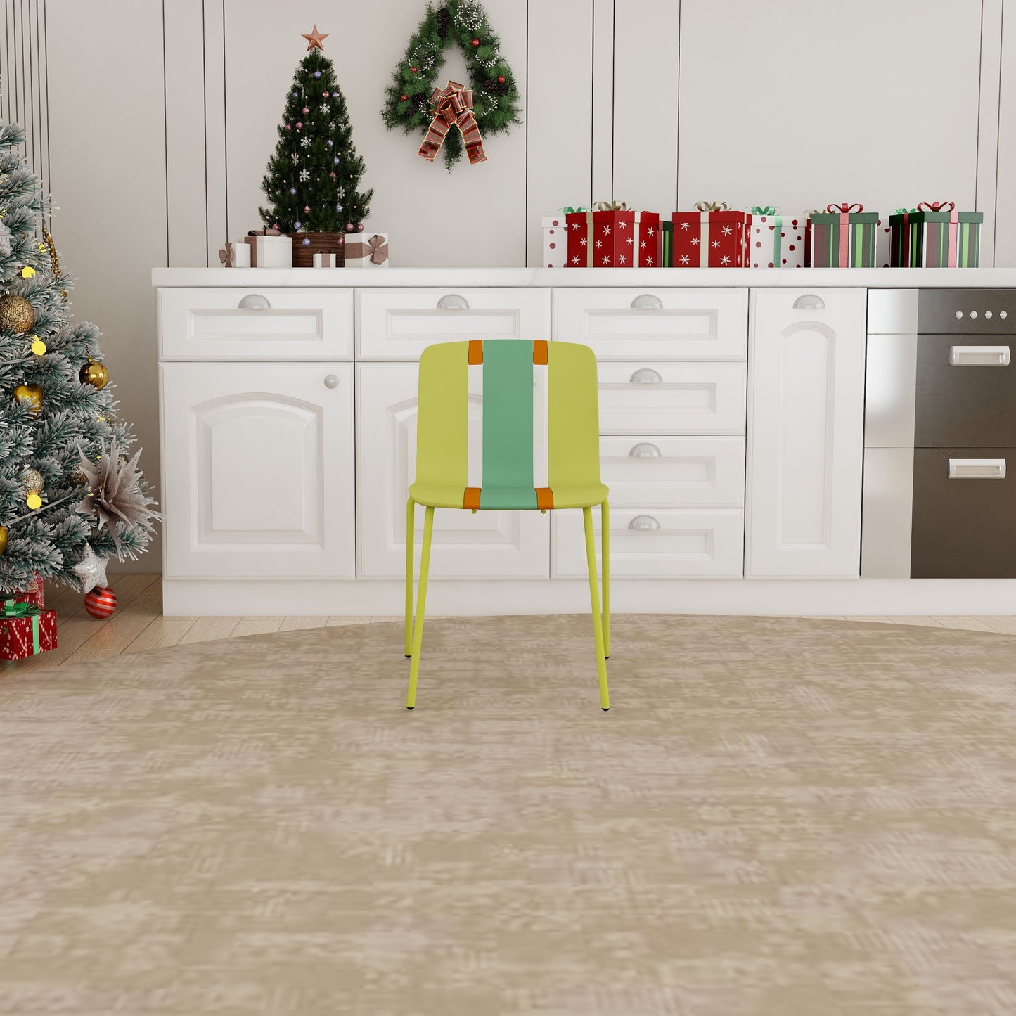 Modern Striped Blocking Single Chairs, Waterproof And Fade Resistant (Set of 4)