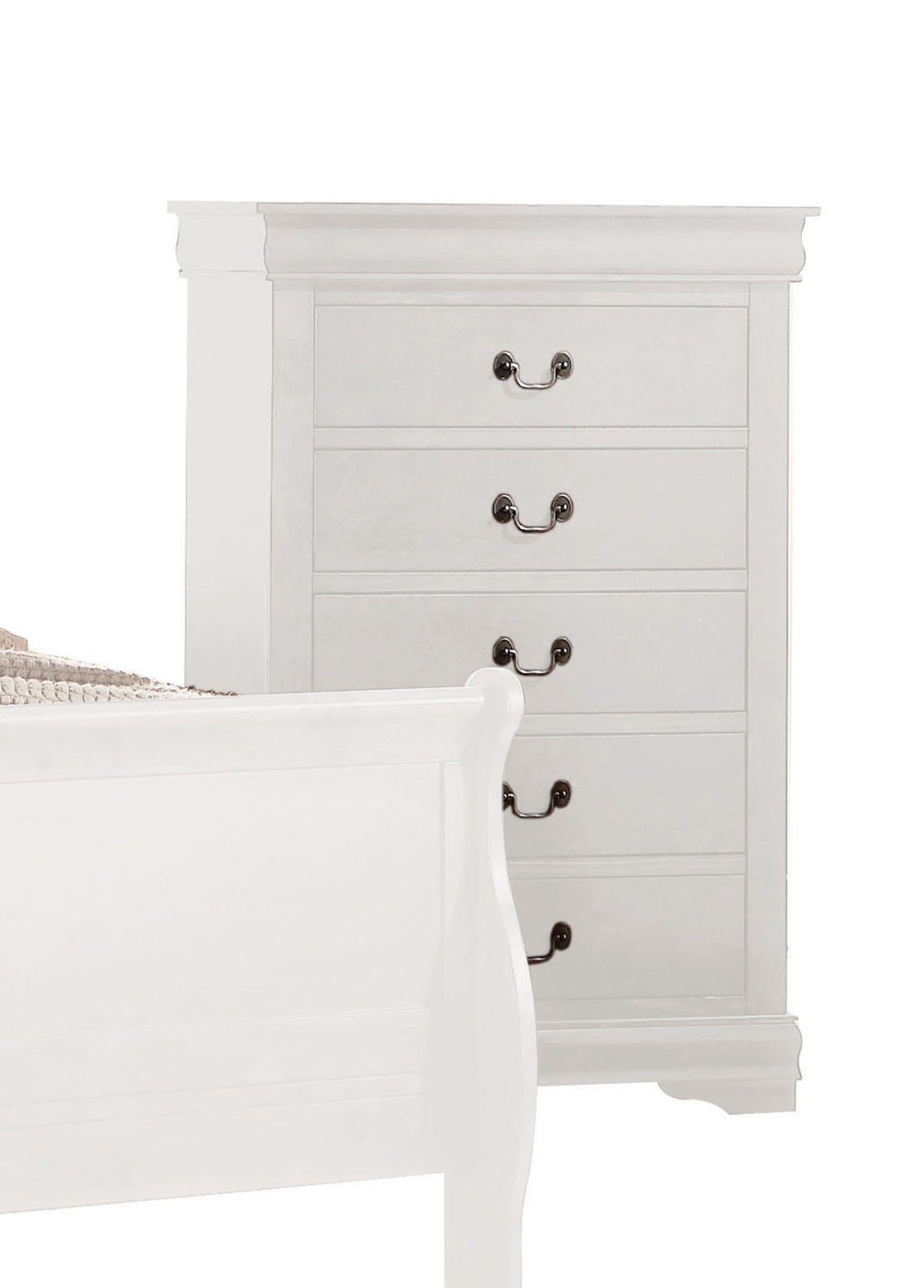 Louis Philippe White Finish 4PCS Bedroom Set (Twin Bed)