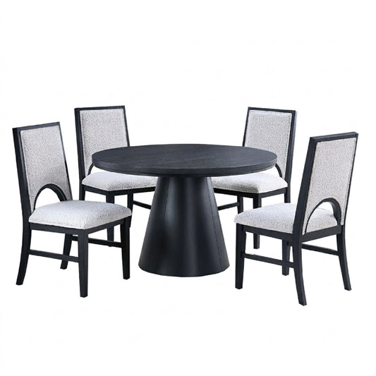 5 Piece Round Dining Set With Upholstered Chairs - Black / White