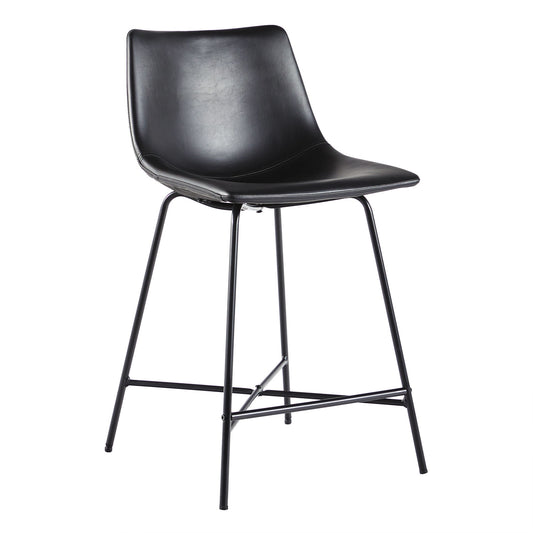 Modern Upholstered Counter Stool With Metal X Base (Set of 2) - Black