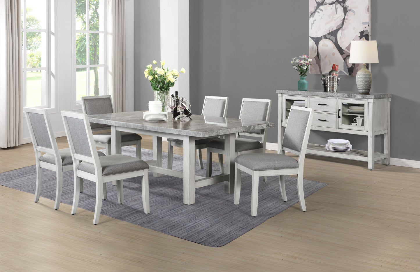 Canova - 5 Piece Dining Set - Gray Marble