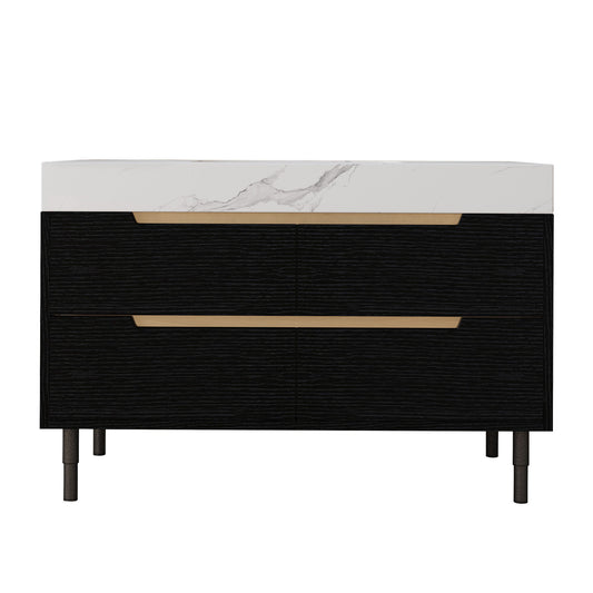 Bathroom Vanity With Undermount Sink, 4 Drawers Storage, Free Standing / Wall Mounted - Black / White