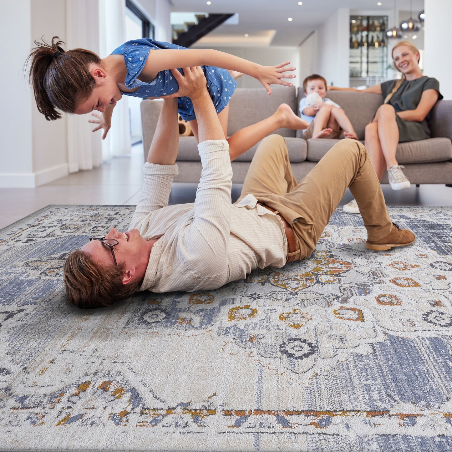 2' x 8' Medallion Non-Shedding Stylish And Stain Resistant Area Rug - Cream / Gold